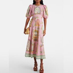 Alemais Monte Printed Pink Print Linen Midi Dress